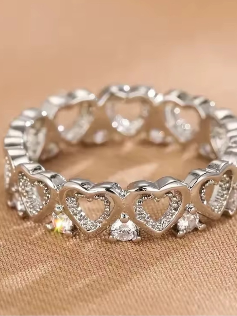 🤍 Luxury Sterling Silver Heart Eternity Ring with Clear Stones